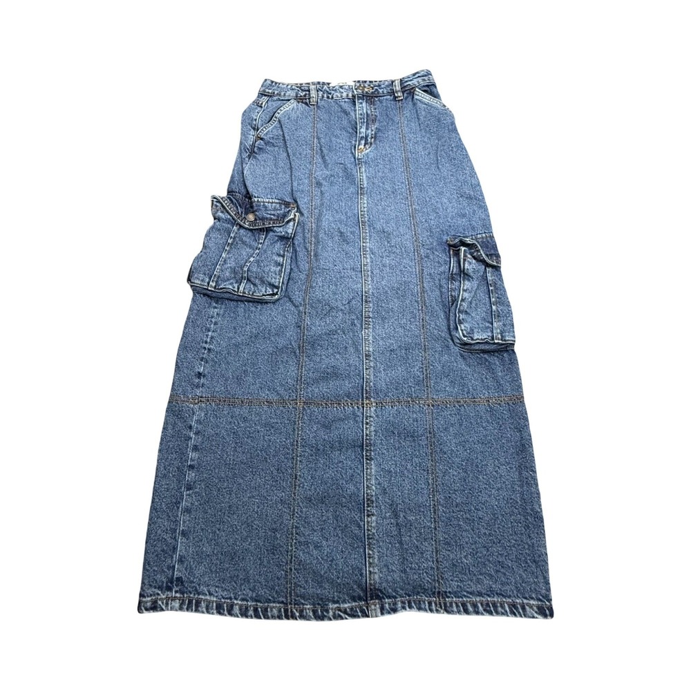 Cotton On Cargo Maxi Skirt Womens 6 26x36 Blue Denim Utility Cotton Streetwear